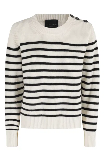 Roberto Collina Boxy Fit Cream Merino Wool Sweater With Striped Pattern In White
