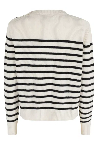 Roberto Collina Boxy Fit Cream Merino Wool Sweater With Striped Pattern In White