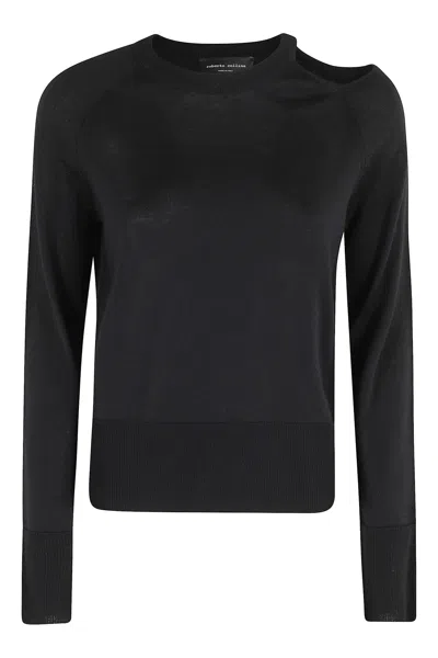 Roberto Collina Crew Neck Sweater With Cut-out Detail In Black