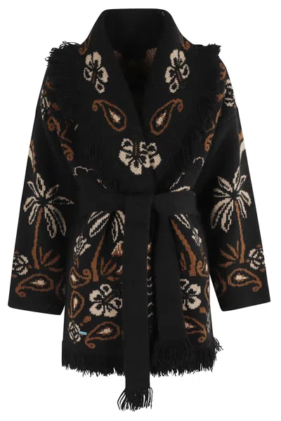 Alanui Cardigan In Multicolor Wool In Black