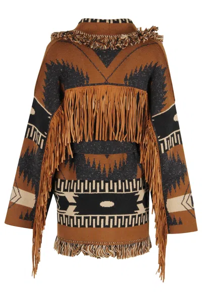 Alanui Dreamscape Jacquard Cardigan In Black/brown In Brown