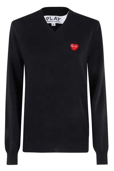 Comme Des Garçons Play Knit Rhinestone Emblem In Black