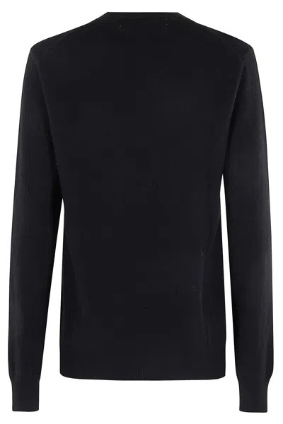 Comme Des Garçons Play Heart Embroidered Long Sleeve V Neck Top In Black
