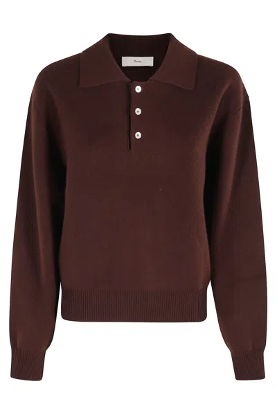 Dunst Brown Sweater With Polo Collar And Ribbed Details In Cashmere Man In Brown