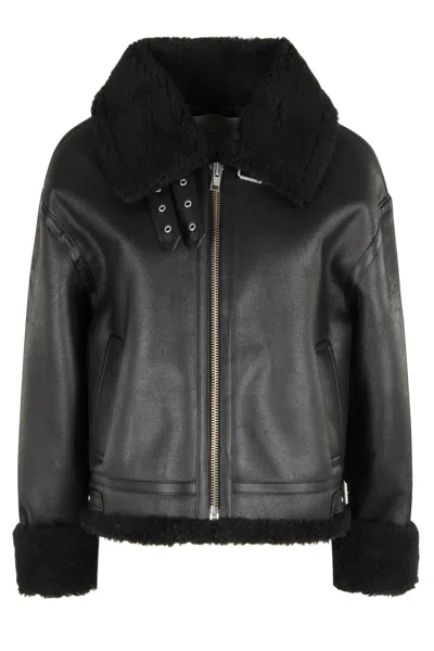 Dunst Unisex Loose Fit Shearling Jacket In Black