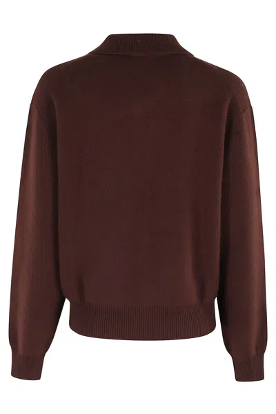 Dunst Brown Sweater With Polo Collar And Ribbed Details In Cashmere Man In Brown