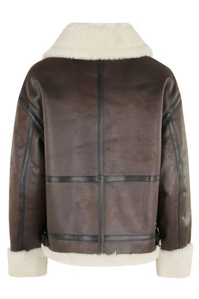 Dunst Loose Fit Line Shearling Jacket In Brown