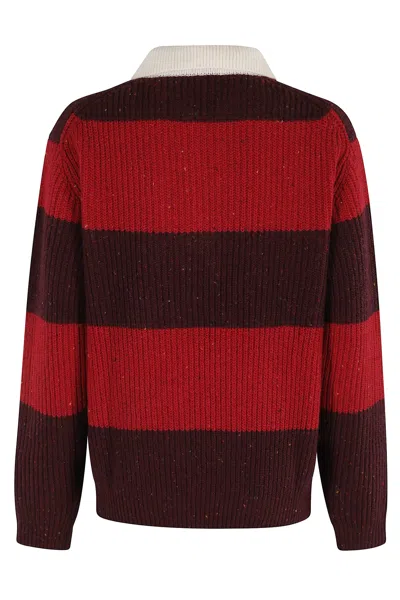 Dunst Striped Polo-neck Sweater In Burgundy