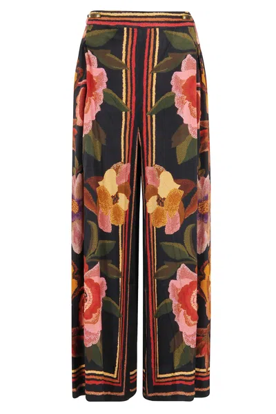 Farm Rio Wrap-effect Pleated Floral-print Twill Wide-leg Pants In Multi