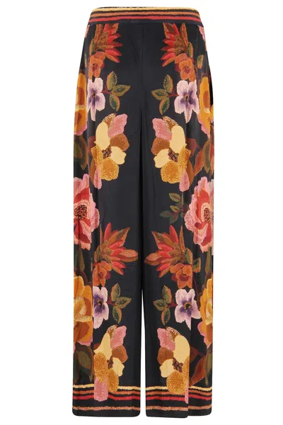 Farm Rio Wrap-effect Pleated Floral-print Twill Wide-leg Pants In Multi