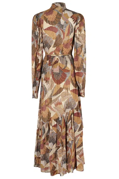 Farm Rio Long Sleeve Maxi Dress In Brown