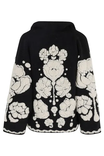 Farm Rio Floral Arabesque Fleece Coat In Black