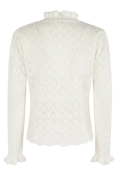 Farm Rio Lace Stitch Ruffles Blouse In White