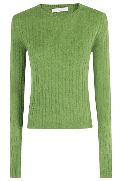 Tela Ribbed-knit Crew-neck Sweater In Green