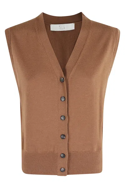 Tela Button-front Sleeveless Cardigan In Brown