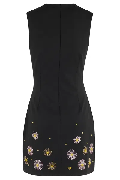 Staud Dahlia Beaded-flower Sleeveless Mini Dress In Black