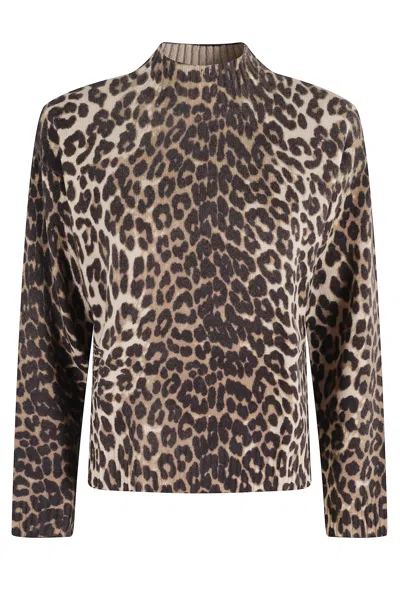 Seventy Cropped High Neck Sweater With Bold Spotted Pattern In Animal Print