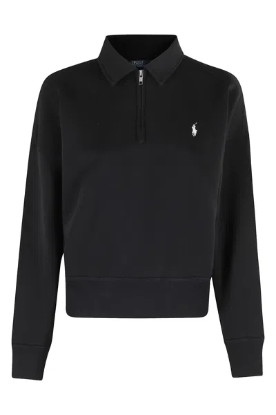Polo Ralph Lauren Cotton Blend Fleece Quarter-zip Sweatshirt In Black