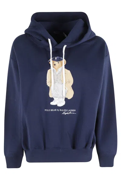 Polo Ralph Lauren Brushed Cotton Blend Sweatshirt With Iconic Polo Bear In Blue