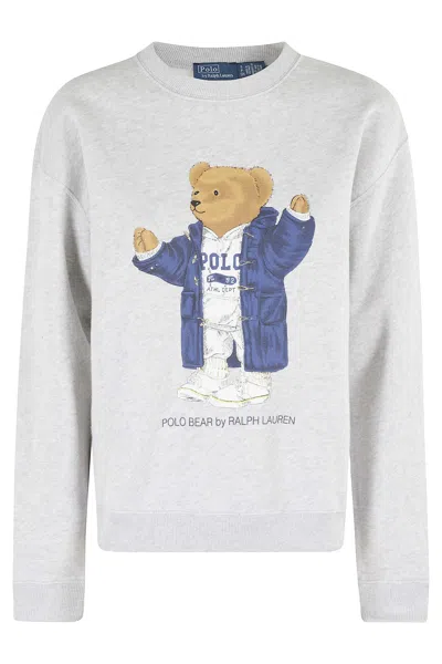 Polo Ralph Lauren Brushed Cotton Blend Sweatshirt With Iconic Polo Bear Print In Gray