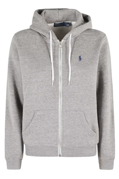 Polo Ralph Lauren Hooded Cotton Sweatshirt Front Pockets In Gray