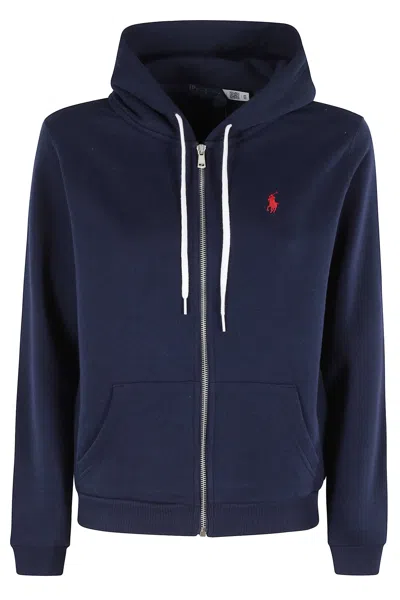 Polo Ralph Lauren Zip-up Hoodie With Drawstring Hood And Kangaroo Pockets In Blue