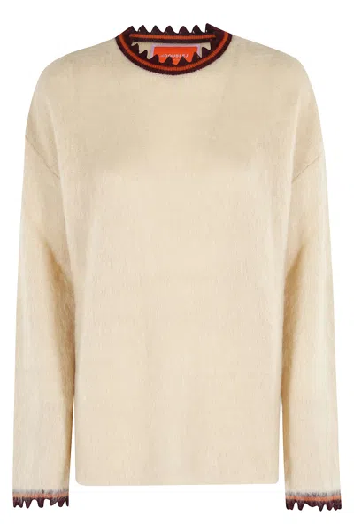 La Doublej Scalloped-trimmed Mohair Wool Sweater In Neutral
