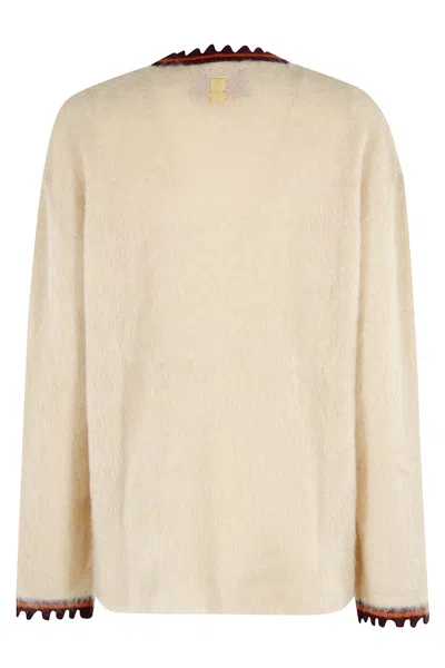 La Doublej Scalloped-trimmed Mohair Wool Sweater In Neutral