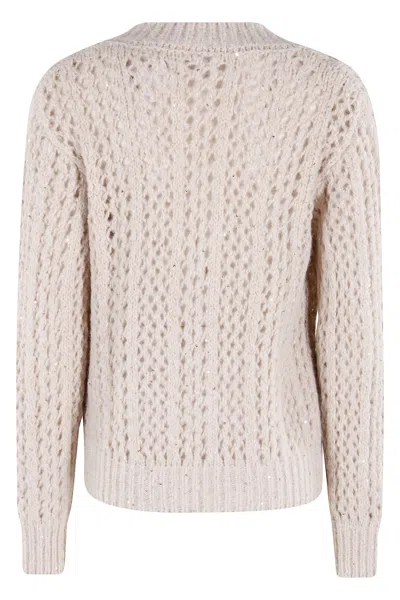 Eleventy Openwork V-neck Sweater In Neutral