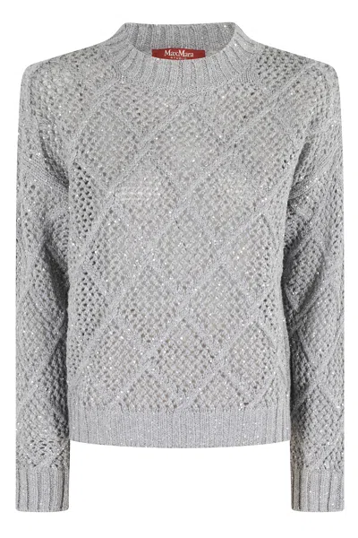 Max Mara Sequin-embellished Diamond-pattern Sweater In Gray