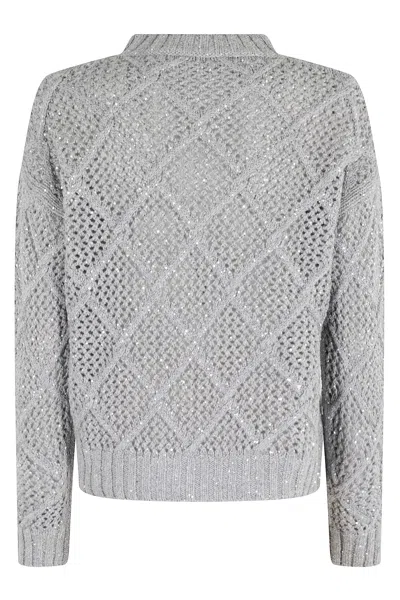 Max Mara Sequin-embellished Diamond-pattern Sweater In Gray
