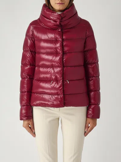 Herno Glossy Padded Jacket With High Collar And Horizontal Quilting In Burgundy