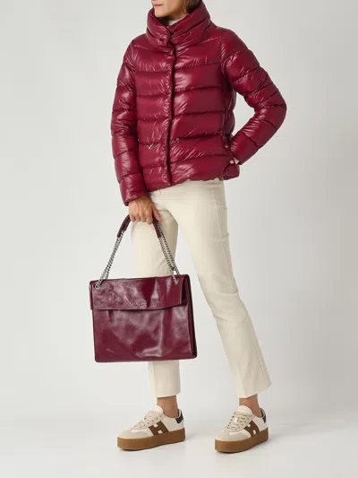 Herno Glossy Padded Jacket With High Collar And Horizontal Quilting In Burgundy