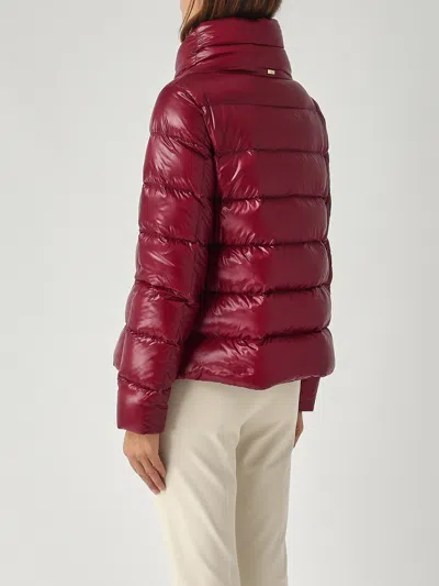 Herno Glossy Padded Jacket With High Collar And Horizontal Quilting In Burgundy