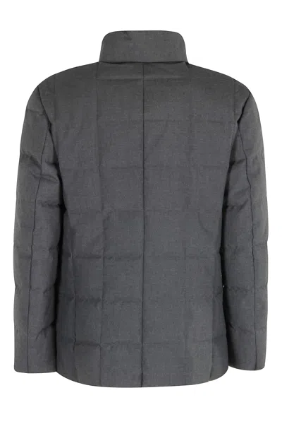 Fay Short Down Jacket In Carded Wool Flannel In Gray