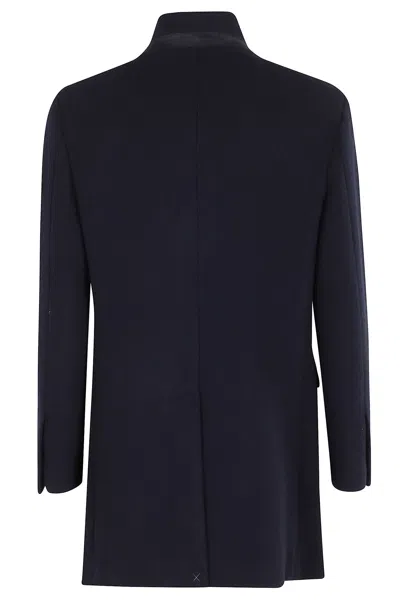 Fay Long Wool Coat Featuring Pockets In Blue