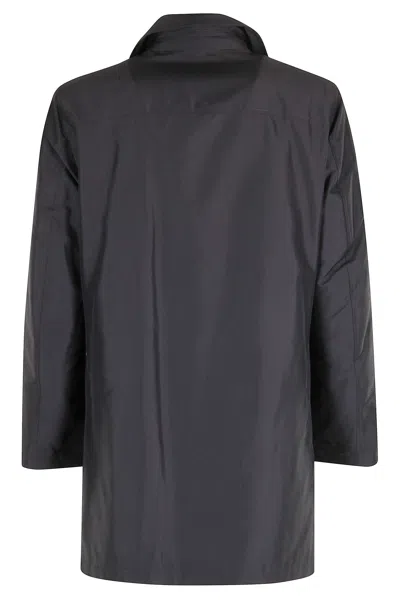 Fay Minimalist Black Coat With Concealed Zipper In Blue