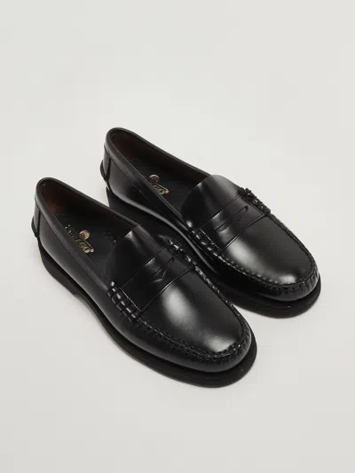 Sebago Dan Po Lt In Pelle Pieno Fiore Spazzolata Liscia. Penny Loafer Beefroll, Mocassino 4 Stagioni Con To In Black