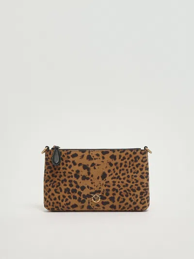 Pinko Flat Horizontal Mini Suede Clutch In Animal Print