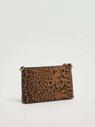 Pinko Flat Horizontal Mini Suede Clutch In Animal Print