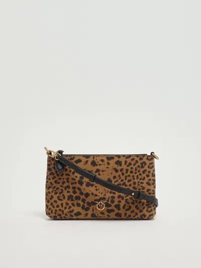 Pinko Flat Horizontal Mini Suede Clutch In Animal Print