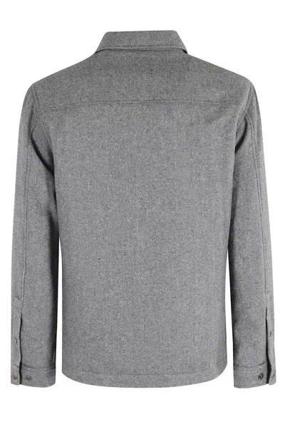Woolrich Grey Patterned Wool Blend Overshirt With Classic Collar And Snap-button Fastening In Gray