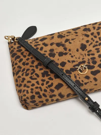 Pinko Flat Horizontal Mini Suede Clutch In Animal Print