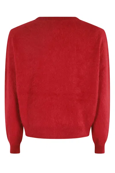 Guest In Residence Rich Red Cashmere Crew Sweater With Ribbed Detailing In Red