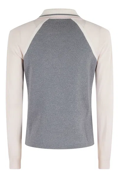 Casablanca Color-block Merino Polo Shirt With Classic Collar And Logo Patch In Gray