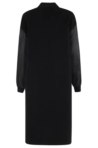 Pinko Long Bomber Coat In Wool And Nylon In Black