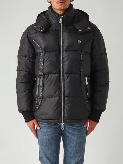 Philipp Plein Logo Patch Down Jacket In Black