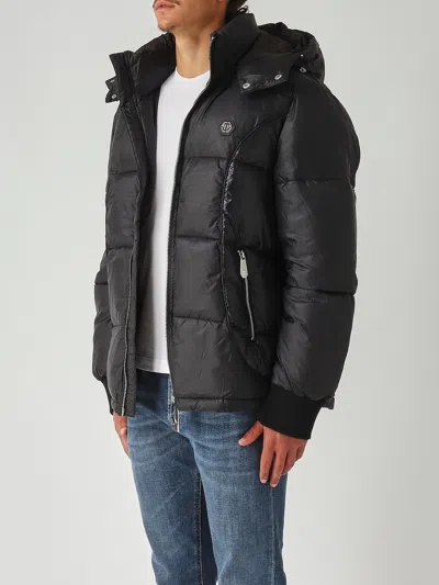 Philipp Plein Logo Patch Down Jacket In Black