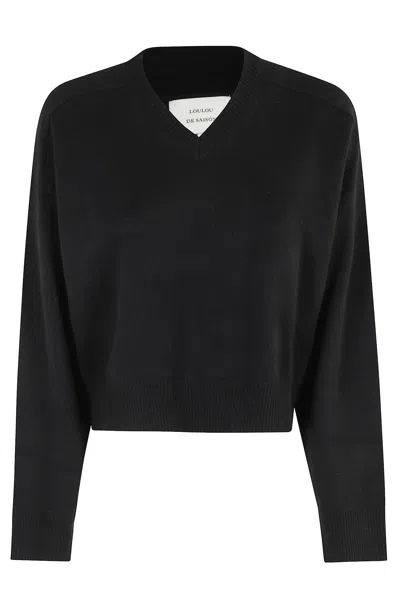 Loulou Studio Anzor Lds V Neck Boxy Sweater In Black
