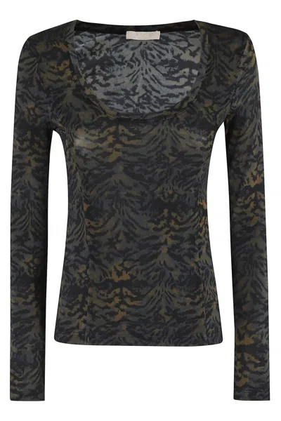 Ulla Johnson Aris Jersey Long Sleeve U-neck Top Desert Jasper In Black